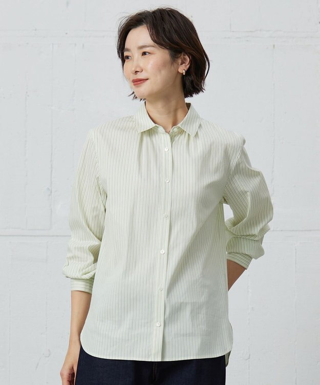 J.PRESS LADIES 【洗える】BEZ VEGA シャツカラー ブラウス イエロー×ネイビー系