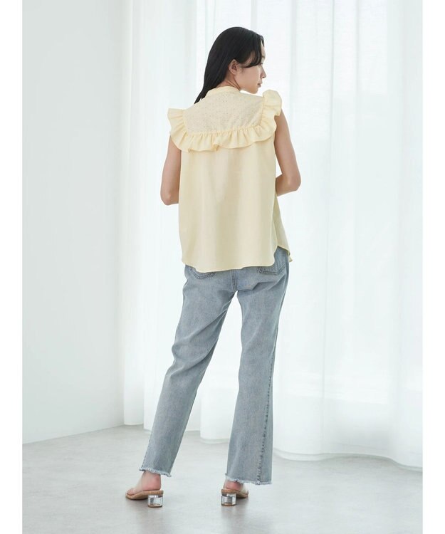 earth music&ecology デコルテレースフリルブラウス Yellow