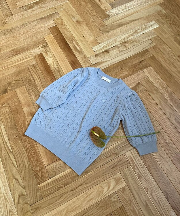 Feroux 【洗える】カラーケーブル ニット スカイブルー系