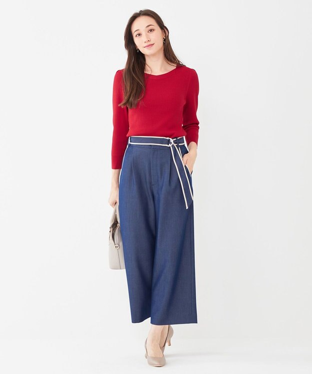 ANY SIS 【洗える】ネックポイントリブ ニット レッド