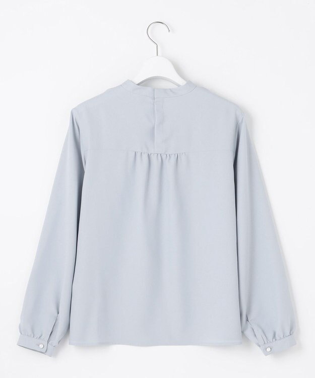 J.PRESS LADIES L 【洗える】ヌーディスバックサテン スタンドカラー ブラウス サックスブルー系