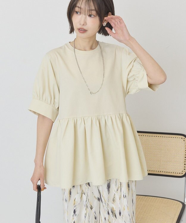 AMERICAN HOLIC 【先行予約】【WEB限定】異素材切替ペプラムプルオーバー Light Beige