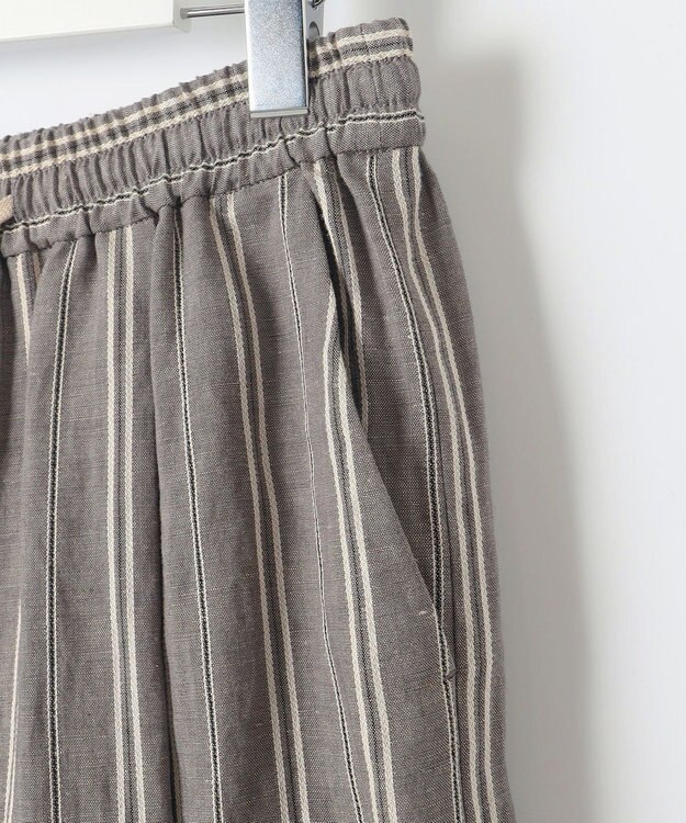 自由区 S 【カタログ掲載・セットアップ対応・洗える】リネンビスコースストライプドロスト パンツ セピア系