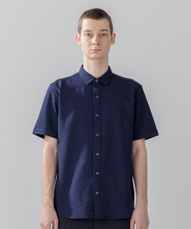 JOSEPH HOMME 【WEB・一部店舗限定】 ドライサッカーストレッチ　半袖レギュラーカラーシャツ ネイビー系