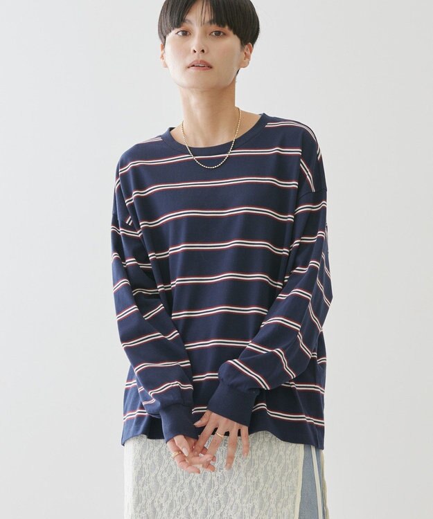 AMERICAN HOLIC ランダムボーダーＢＩＧ　Ｔシャツ Navy