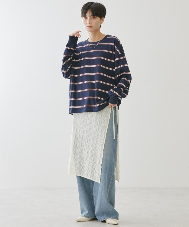 AMERICAN HOLIC ランダムボーダーＢＩＧ　Ｔシャツ Navy