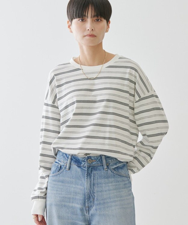 AMERICAN HOLIC ランダムボーダーＢＩＧ　Ｔシャツ Off White