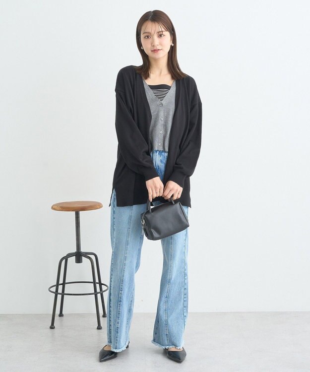 earth music&ecology レイヤード風ニットカーディガン Black