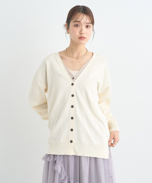 earth music&ecology レイヤード風ニットカーディガン Ivory