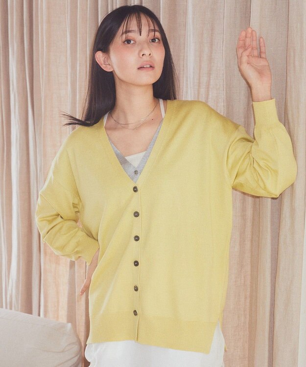 earth music&ecology レイヤード風ニットカーディガン Lime Green