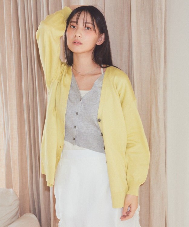 earth music&ecology レイヤード風ニットカーディガン Lime Green