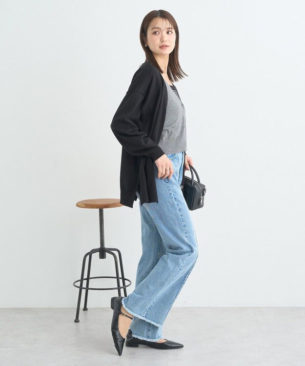 earth music&ecology レイヤード風ニットカーディガン Black