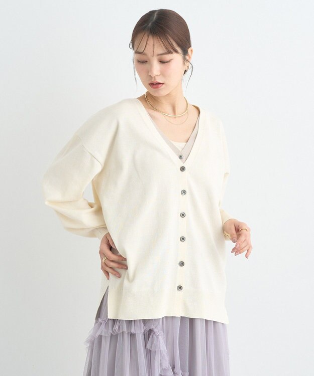 earth music&ecology レイヤード風ニットカーディガン Ivory