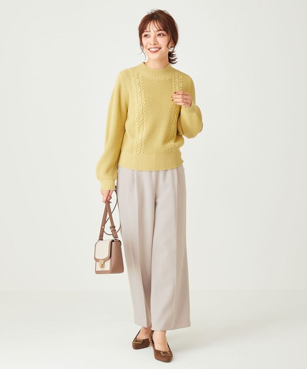 ANY SIS 【洗える】スフレケーブルパフスリーブ ニット ライトイエロー