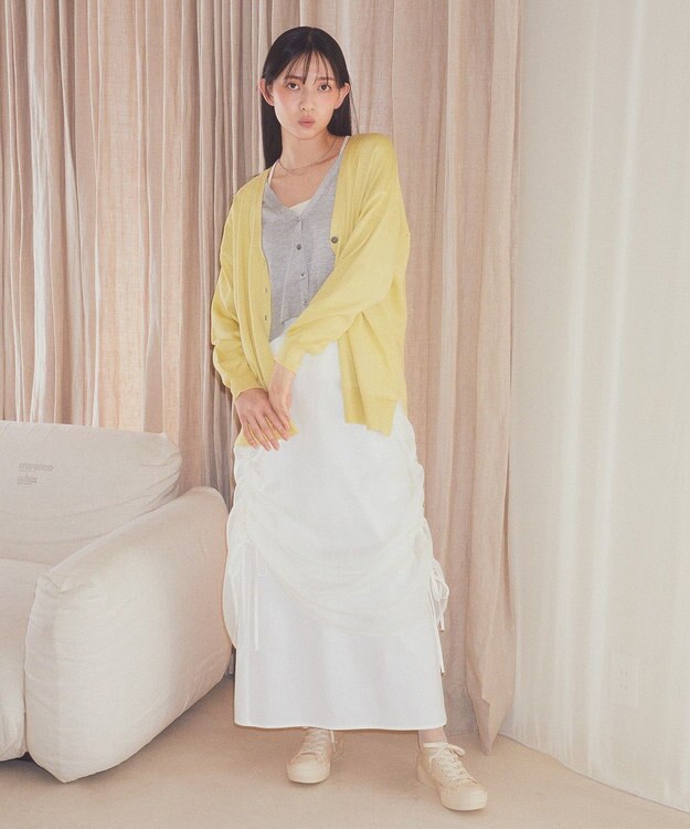 earth music&ecology レイヤード風ニットカーディガン Lime Green