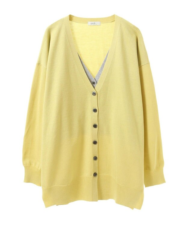 earth music&ecology レイヤード風ニットカーディガン Lime Green