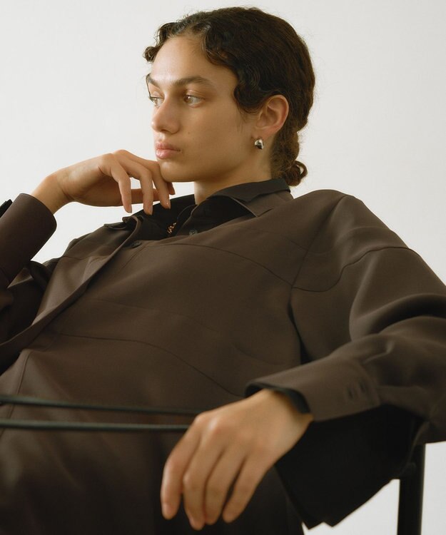 #Newans 【洗濯機可能】Aラインパネルチュニックシャツ チャコール