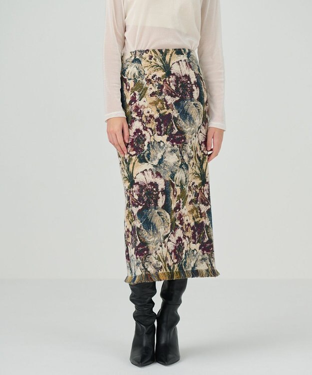 GRACE CONTINENTAL ゴブランジャガードタイトスカート ベージュ