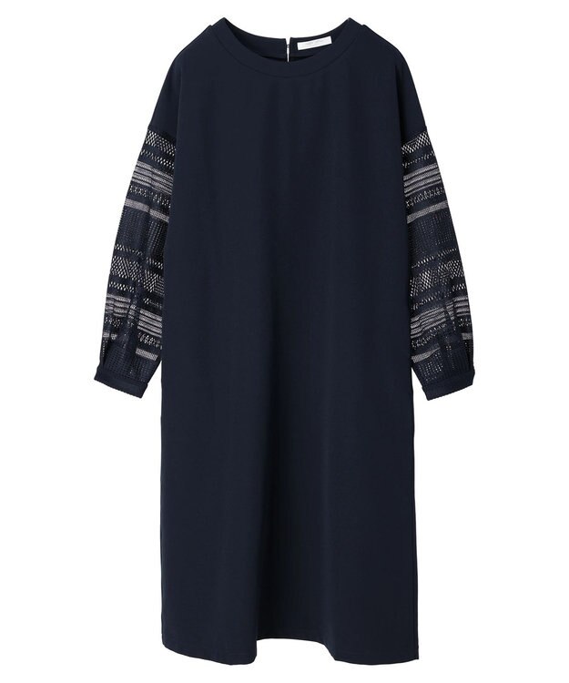 Green Parks 洗える袖レースワンピース Navy