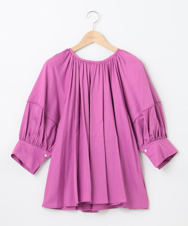 SHARE PARK LADIES コットンサテンランタンスリーブブラウス パープル系