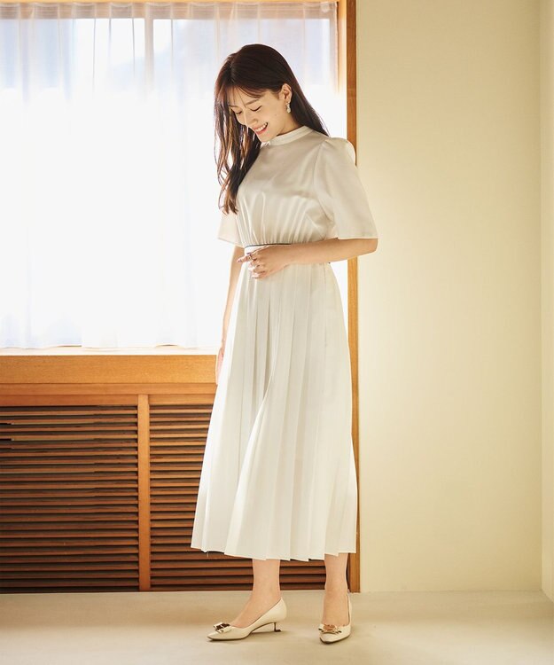 #Newans 〈花乃まりあさんコラボ〉ワイドプリーツワンピース ホワイト