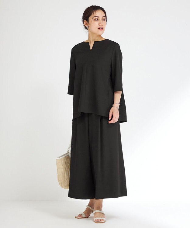 23区 L 【Lサイズ限定/洗える】ハイストレッチツイル パンツ ブラック系