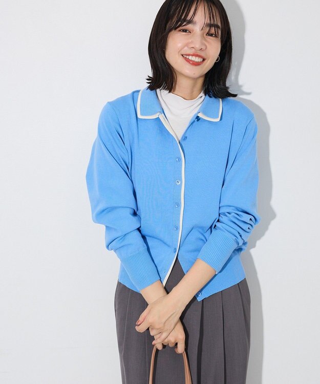 Green Parks ここちニット衿付き配色プルオーバー Blue