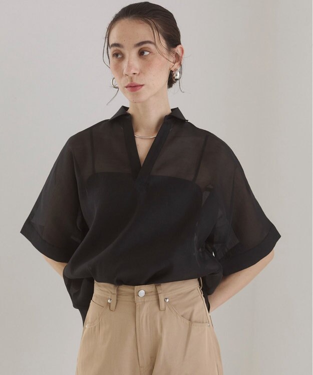 WEGO 【ANGIE VINTAGE】スキッパーシアーシャツ ブラック