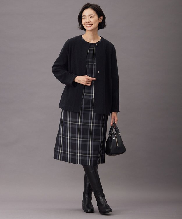 J.PRESS LADIES 【洗える】2/2綾 メモリーチェック ワンピース ブラック系3
