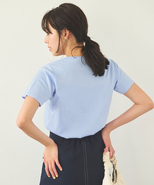 Feroux 【UVケア】パールネック Tシャツ スカイブルー系