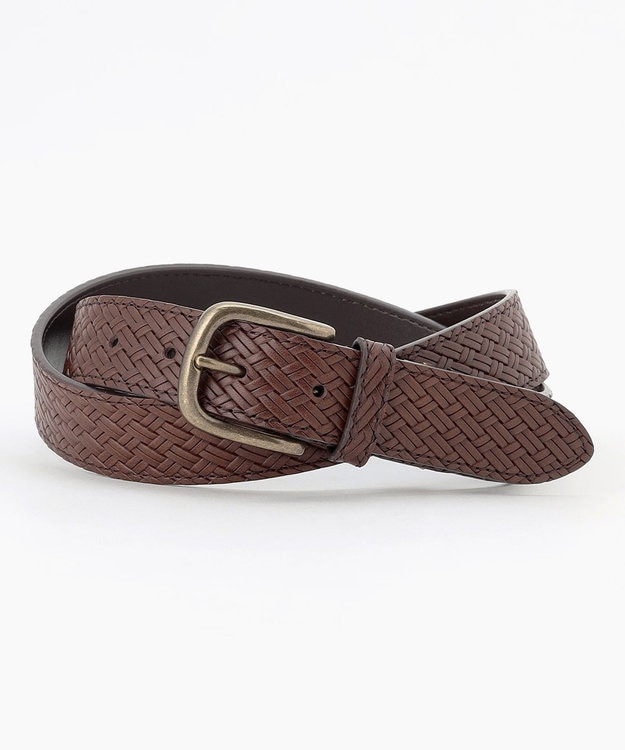 JOSEPH ABBOUD 【日本製】型押しオイルレザー ベルト ダークブラウン系