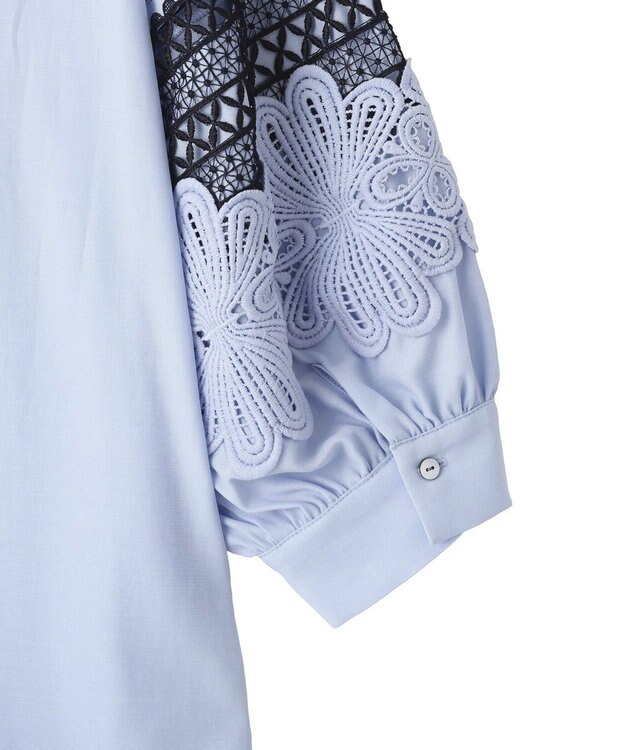 YECCA VECCA レース切替スキッパーブラウス Blue
