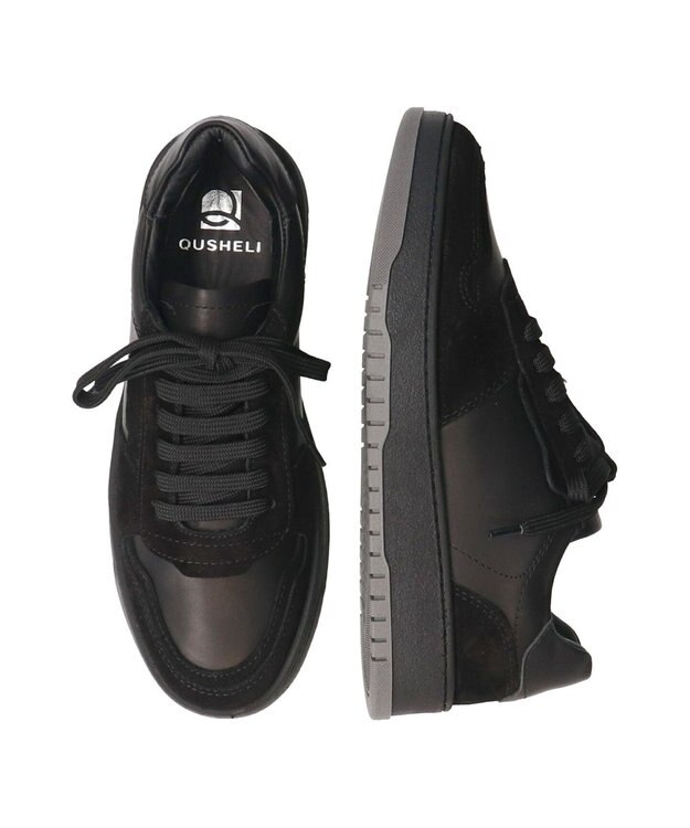 INTER-CHAUSSURES 【QUSHELI】異素材コンビレースアップスニーカー ブラックコンビ