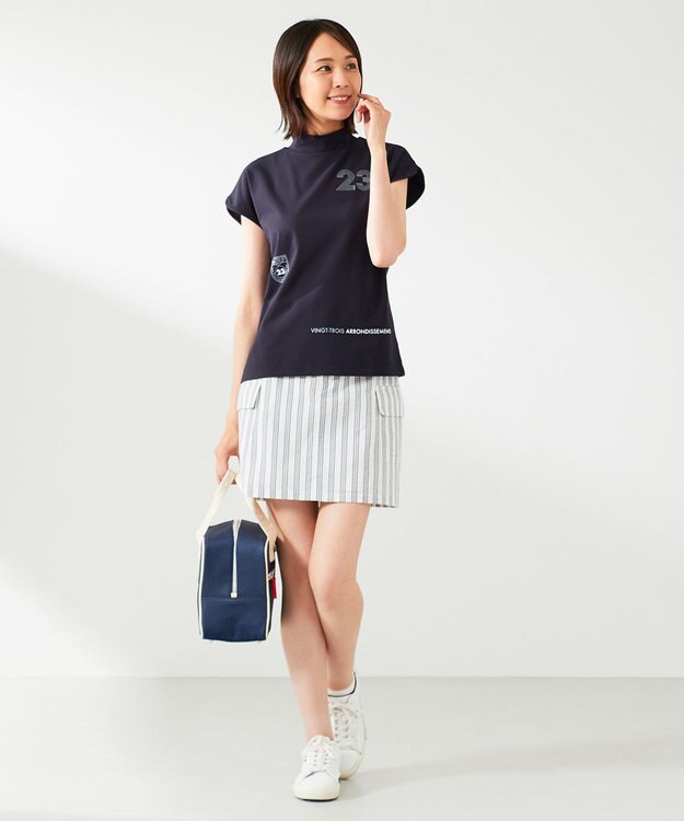 23区GOLF 【WOMEN】新色追加！【吸水速乾/UVカット】フレンチスリーブロゴモックネック ネイビー系