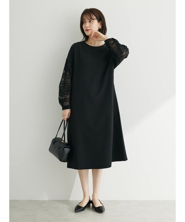 Green Parks 洗える袖レースワンピース Black
