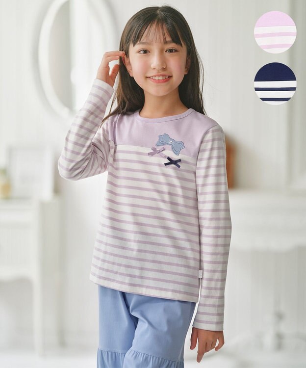 組曲 KIDS 【110-140㎝】 リボンボーダー Tシャツ ラベンダー