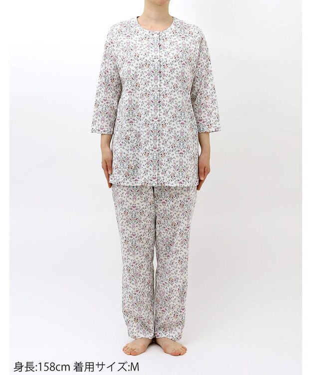 WACOAL ワコール_リラックス＆スリープ パジャマ 7分袖 長袖 長ズボン 綿100%(本体) ミントン レディース NDT256 /ワコール アイボリー