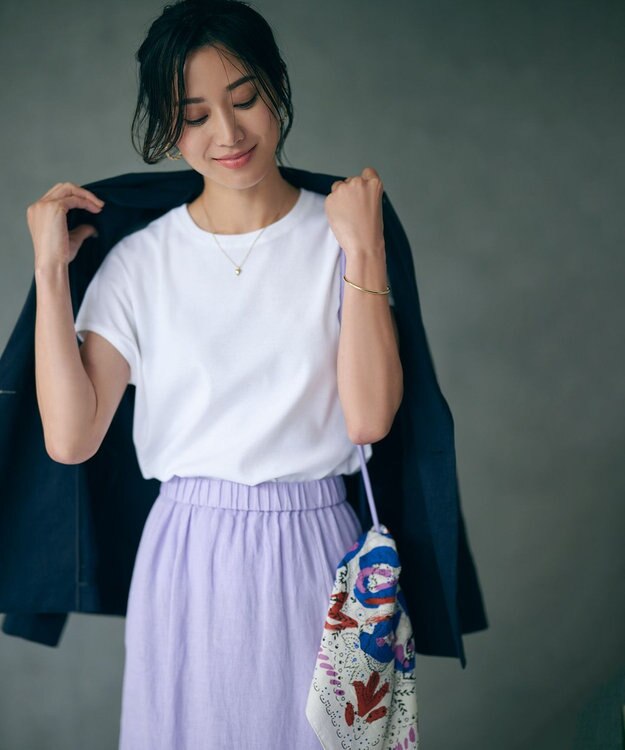 23区 【洗える】LIBECO フレア ロングスカート ライラック系