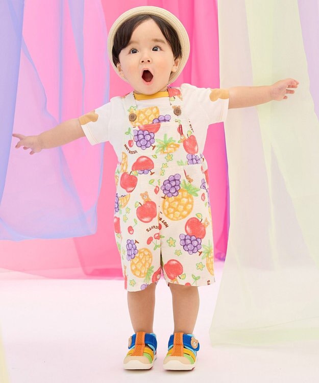MIKI HOUSE HOT BISCUITS 【ビーンズ×フルーツシリーズ】【70-110cm】5分丈オーバーオール アイボリー