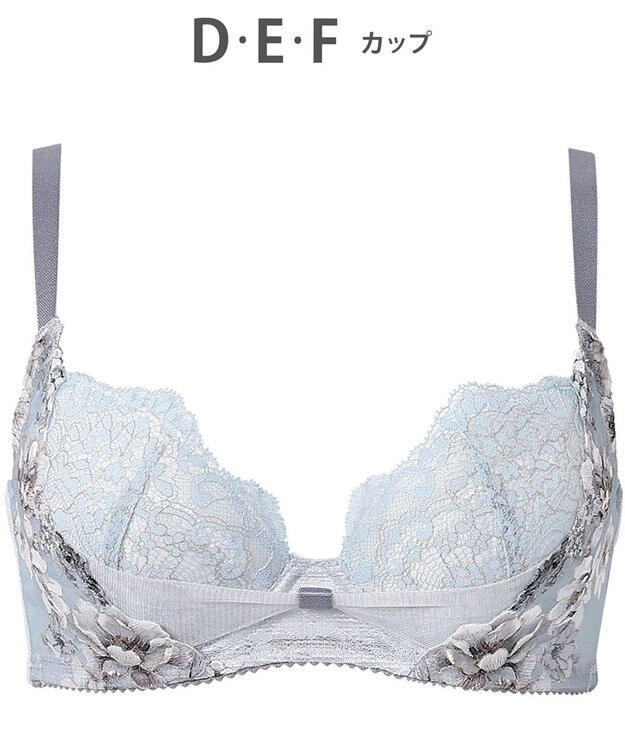 WACOAL ブラジャー 【リボンブラ 脇すっきり】 脇高設計 着やせシルエット 動いても谷間キープ Gカップまで対応 大きいサイズ レディース BXB443 /ワコール サックス