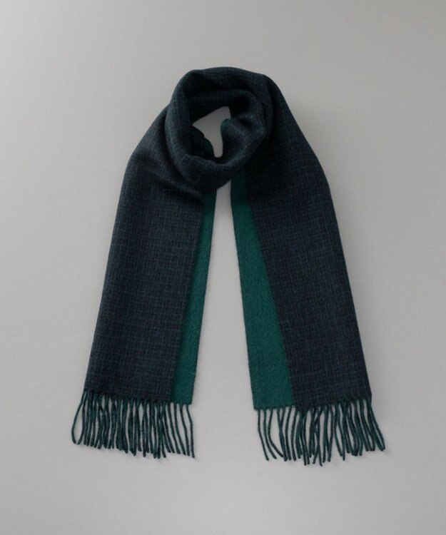 AURORA WEB限定 ウール リバーシブル プチマフラー ネイビーチェック×グリーン