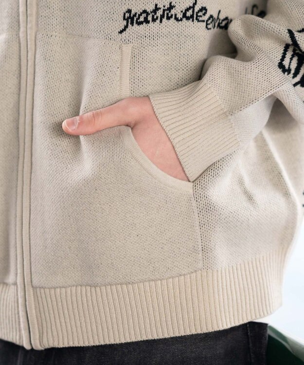 WEGO ジャガードグラフィックニットZIPパーカー ホワイト