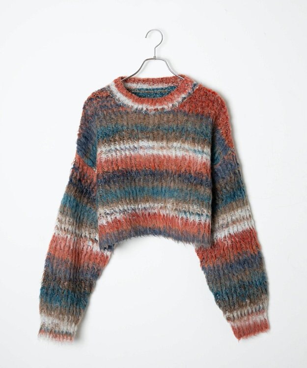 WEGO マルチボーダーブラッシュニットショートプルオーバー 柄1