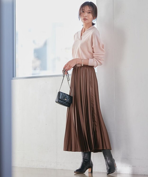 23区 S 【10色展開】ウーステッドウール 重ね襟Vネック ニット ピンク系