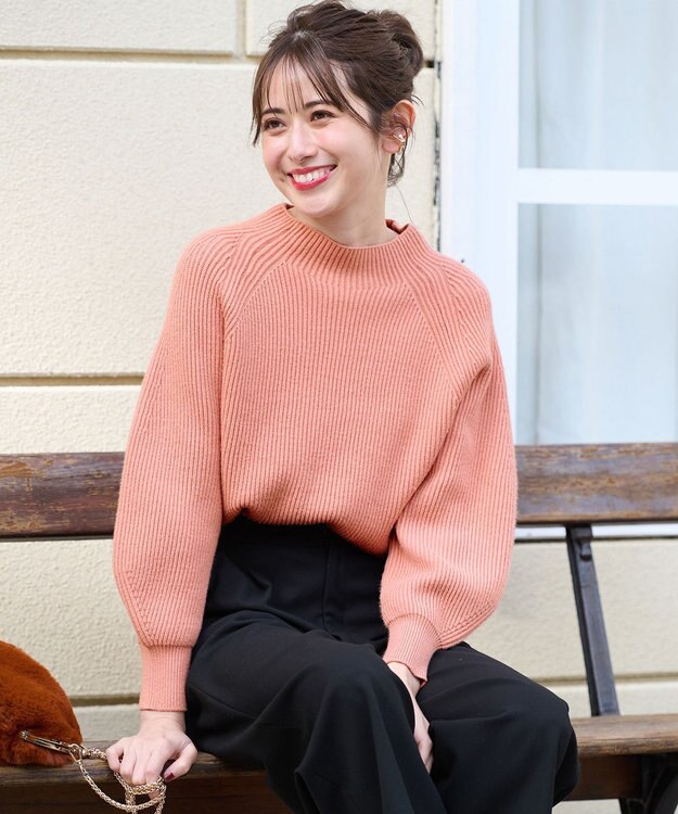 ANY SIS L 【大人百花掲載 ヨンアさん着用】冬のシャルマン ラグランスリーブ ニット サーモンピンク