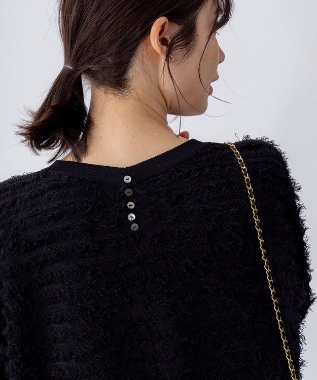 組曲 【WEB限定】カットジャガードドルマンスリーブ ニット ブラック系