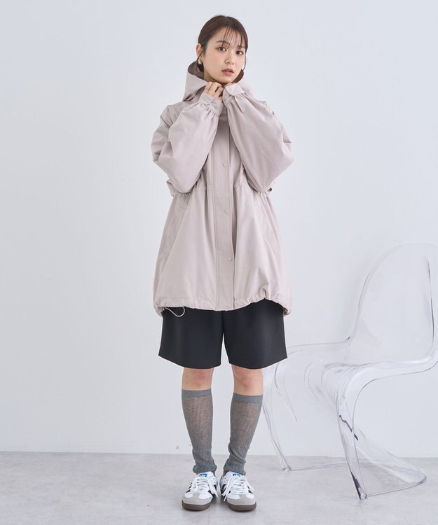 earth music&ecology ドロストミドル丈パーカー ピンクベージュ