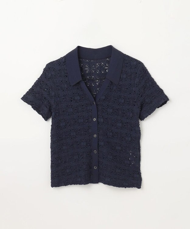 GRACE CONTINENTAL レースカットスキッパートップ ネイビー