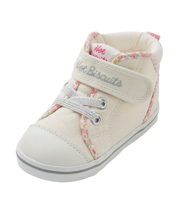 MIKI HOUSE HOT BISCUITS 【14-16cm】 小花柄 パイピング セカンドベビーシューズ 白