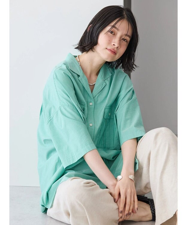 AMERICAN HOLIC 接触冷感＋ＵＶカットＷポケットＢＩＧシャツチュニック Stripe